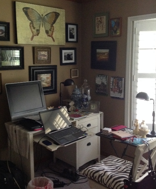 Cluttered and messy home office.