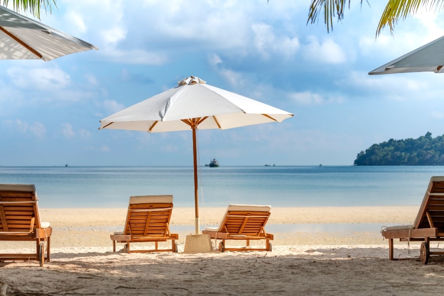 Chairs and umbrella on beautiful beach